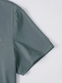 Manfinity Homme Áo thun nam tay ngắn in chữ đơn giản thường ngày - Màu xám chì - Xem 6