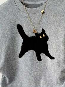 Tween Girls Casual Simple Cat Pattern Taille T-shirt, Veelzijdig