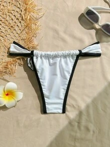 SHEIN Swim Women's 3D Floral Monochrome Colorblock Sexy Swim Bottoms, For Sunbathing, Beach, Pool Party For Summer Beach Vacation