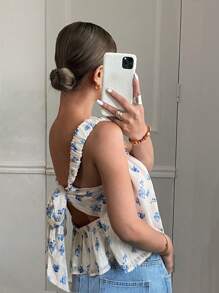 Serisse 女士休闲简约吊带背心，适合夏季 - 藍白色 - 查看 5