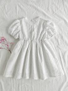 Vintaside Kids Girls' Summer Round Neck Short Sleeve Stylish Fresh Dress, Suitable For Attending Family Gatherings, Parties Or Banquets - White - View 8