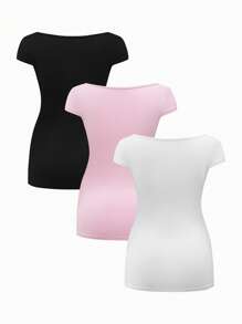 SHEIN Maternity Solid Color Short Sleeve T-Shirt, Minimalist Fashion Suitable For Summer - Multicolor - View 2