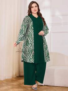 SHEIN Lacomfia Losowy kwiatowy nadruk asymetryczny patchwork kwiatowy duży rozmiar 2 szt. zestaw, elegancki styl vintage