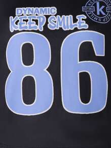 SHEIN Sparklyn 2 件套青少年女孩黑色字母图案 V 领运动短款上衣和粉色宽松迷彩阔腿裤，街头时尚百搭服装，也适合作为情人节礼物 - 彩色 - 查看 8