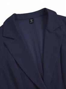 SHEIN Clasi Áo khoác blazer tay dài vừa vặn ve loang màu trơn cỡ lớn cho nữ - Màu xanh hải quân - Xem 4