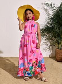 SHEIN Tween Girl's Woven Ditsy Floral Sleeveless Loose Pullover Dress - Multicolor - View 4