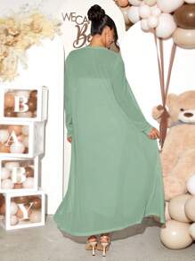 Loomaby Bộ đồ bầu 2 món - Áo len cardigan và váy màu trơn, đơn giản và thời trang - màu xanh lá - Xem 2