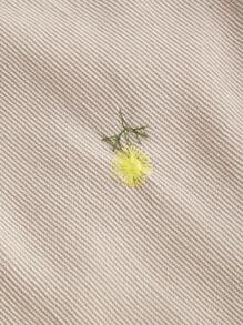 SHEIN MOD 女士米色刺绣直筒裤（配腰带） - 杏色 - 查看 3