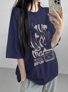 DAZY Damen Streetstyle lockeres T-Shirt mit großem grafischem Design, Oversized T-Shirt Streetwear für den Sommer