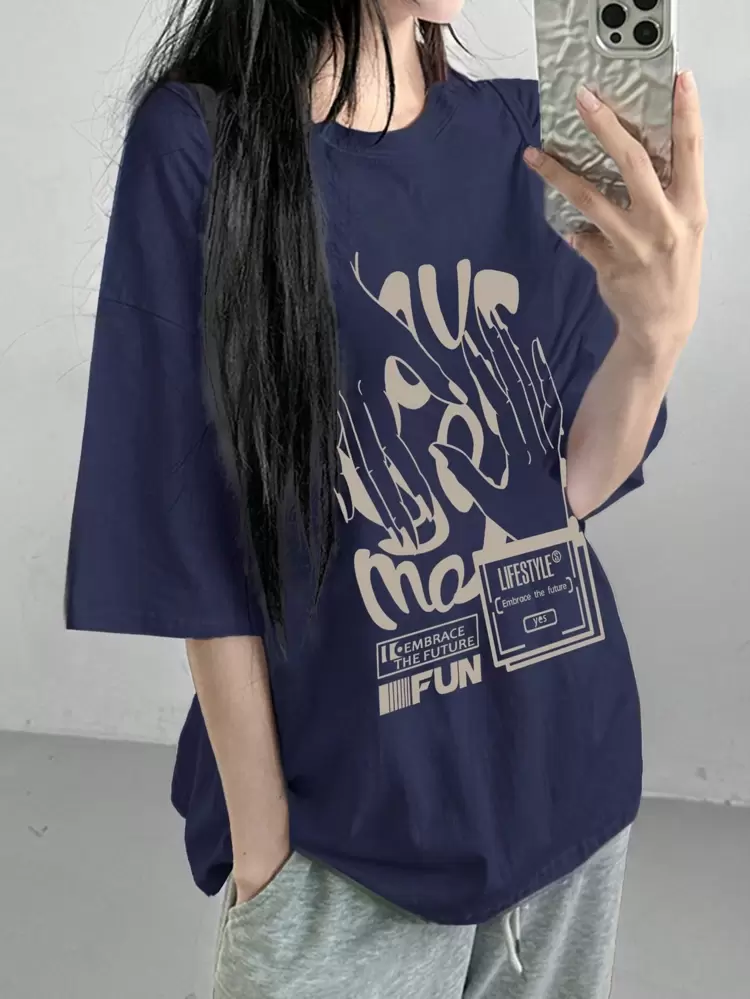 Women's Street Style Loose T-Shirt With Large Graphic Design Summer Oversized T-Shirt Streetwear