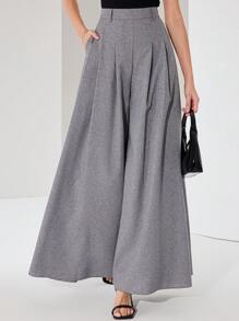 Heiryn Women's Elegant Gray Commuter Banquet Pleated Skirt Pants, Spring, Valentine's Day