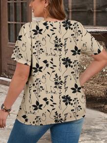 EMERY ROSE Plus Size Vacation Casual Floral Graphic T-Shirt, Suitable For Summer Concert Women Country Floral - Multicolor - View 2