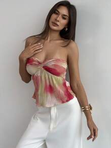 Aloruh 女士浪漫假期露肩短款上衣，紧身褶皱渐变材质 - 彩色 - 查看 5