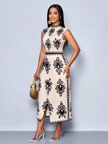 SOLERSUN Women's Stand Collar Sleeveless Bohemian Floral Print Summer Spring Beach Outfits For Woman Graduation Spring Break Concert Outfit Women Country Concert Outfit Wedding Guest Dress Women