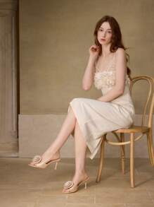 MOTF PREMIUM WOMEN'S FASHION STEREO FLORAL ROUND TOE HIGH HEEL SANDALS, SPRING SHOES, SPRING BREAK EASTER PROM HEELS - Apricot - View 10