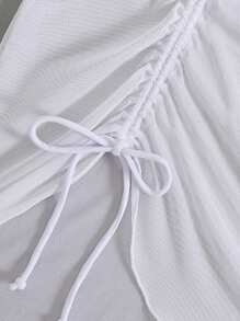 SHEIN Swim Beach Summer Outfits For Women White Mesh Sheer Beach Sarong Skirt - White - View 5