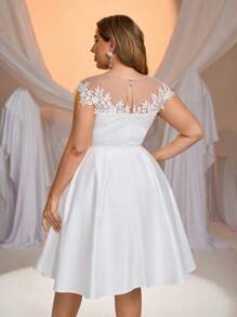 Glamrae Elegantes romantisches Brautkleid mit weißem Kragen, durchsichtig, A-Linie Silhouette, für Braut, Brautparty, kurzes Brautkleid, Große Größen