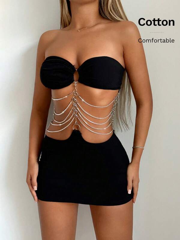 SHEIN ICON Rochie bodycon cu tub decupat cu detaliu de lanț