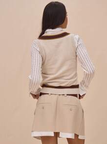 MUSERA Knit Plunge V Neck Contrast Trim Sleeveless Fitted Vest, Spring Top Old Money Summer - Multicolor - View 3