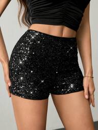 SHEIN Tall Modische schmale Shorts mit Pailletten Verzierung für Pendeln & Party