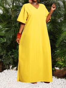 Slaydiva Plus Size/Western Wear Women/Beach/Boho/Boho Women's Clothing/Festival Outfits For Women/Rave/Easter Outfit Women/Old Money Style Women/Country Concert Outfit/Going Out Outfits/Fairycore/Festival Outfits/Airport Outfit For Women/Western Outfits For Women/Tropical Vacation Woman Clothes Casual Solid Color Dress