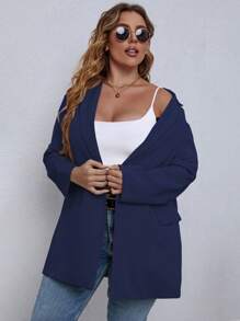 Calvaya Plus Size Solid Color Long Sleeve Simple & Stylish Suit Graduation,Back To School,Teacher Outfits For Women - Navy Blue - View 3