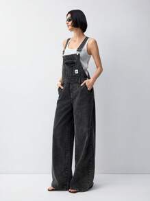 LYSMO Women's Pocket Wide Leg Loose Casual Versatile Denim Jumpsuit 2025 New Summer - Black - View 1