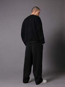 SUMWON 低裆慢跑运动裤优质羊毛街头运动裤，带刺绣标志弹性袖口，舒适休闲冬季运动服训练裤休闲都市风格 - 黑色 - 查看 4