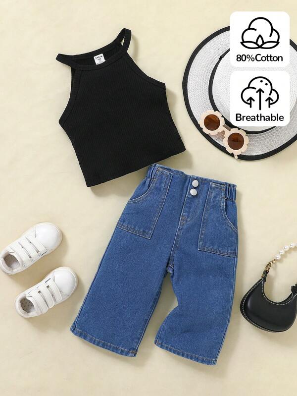 SHEIN Baby Girl Fashion Casual Design Blue Cute Denim Pants Back To School Top Not Included Cute Clothes Outfits Girl Fall/Winter Baby Girl Clothes