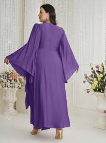 Modelyn 勃艮第红色女士纯色简约大码连衣裙，优雅晚会礼服长款晚礼服