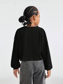 SHEIN Tween-Mädchen Herbst-Outfits: Drop-Shoulder Crop-T-Shirt mit V-Ausschnitt und Rippenmuster für Thanksgiving