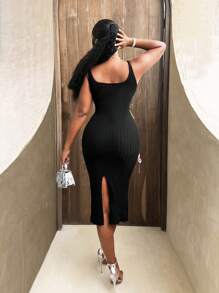 BamGleam Women's Knitted Dress With Bow Detail, Sweater Dress - Black - View 2