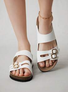 Solecia Women Casual Versatile Simple Flat Sandals - White - View 5