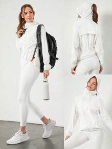 GLOWMODE Running Light 防水宽松版型可调节腰部连帽夹克，带反光细节，适合夜跑训练 - 白色 - 查看 9