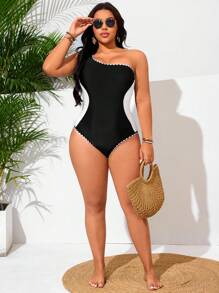 SHEIN Swim Curve Women Plus Size One-Piece Swimsuit, Sexy Off-Shoulder Leisure Resort Style For Summer Beach Vacation - Black - View 5