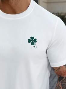 Manfinity Homme 2pcs/Set Men's Lucky Clover Print T-Shirt And Shorts Set  ,St. Patrick's Day Four-Leaf Clover Print Short-Sleeved T-Shirt Set  Outfits Husband  And Boyfriend Gifts For Friends - Multicolor - View 4