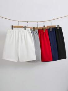 5 Pcs/Set Casual Knitted Drawstring Waist Sports Shorts For Teenage Boys, Spring/Summer, School, Campus, College - Multicolor - View 2