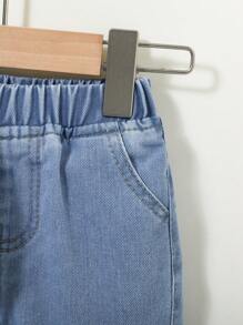 DENIMLY Baby BOY CASUAL PREPPY OUTDOORSY SPORTY COOL MAX COTTON DENIM HOODIE TOP & CARGO DENIM SHORTS DENIM Two Pieces OUTFIT, With Zip Closure And Patch Detail,. - Light Wash - View 7