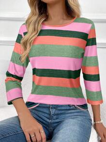 EMERY ROSE Women's Striped T-Shirt, Minimalist Fashion Casual Everyday Wear - Multicolor - View 6