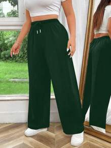 Flirla Pantaloni lunghi casual a tinta unita con vita regolabile con laccetto, taglie comode