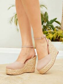 Styleloop Rope Woven Wedge Thick-Soled Sandals, Suitable For Party, Wedding, Daily Wear And Vacation - Apricot - View 1
