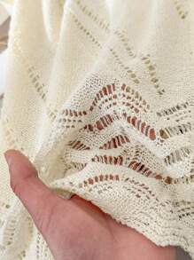 CosyJoli Plus Size Knit Button-Up Wavy Trim Casual Cardigan Sweater - Apricot - View 6