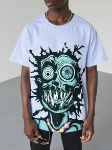 SHEIN Tween Boy 'The People Creates Monster 'Graphic Round Neck Short Sleeve Blue T-Shirt