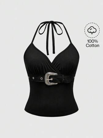 Hippie Top canotta estivo alla moda da donna con design a bottoni versatili