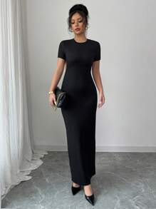 Chiquease Vestido mini con espalda descubierta, de manga larga, sin tirantes y unicolor, sexy, para primavera/verano