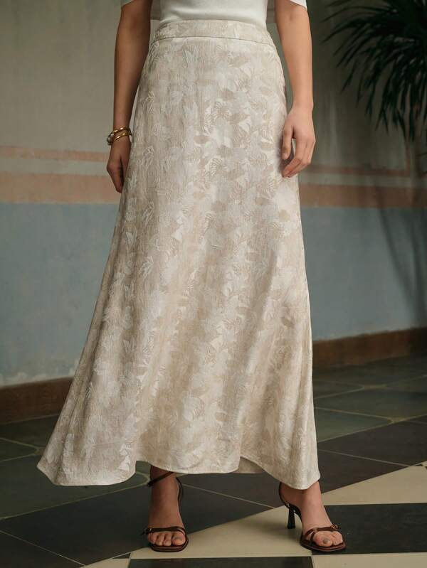 ZEYLAH Women Elegant Commuting Jacquard Long Skirt