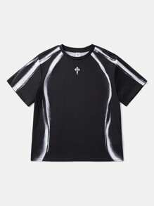 SHEIN T-shirt mode à rayures à manches courtes et col rond pour adolescents au printemps/été - Noir - Voir 7