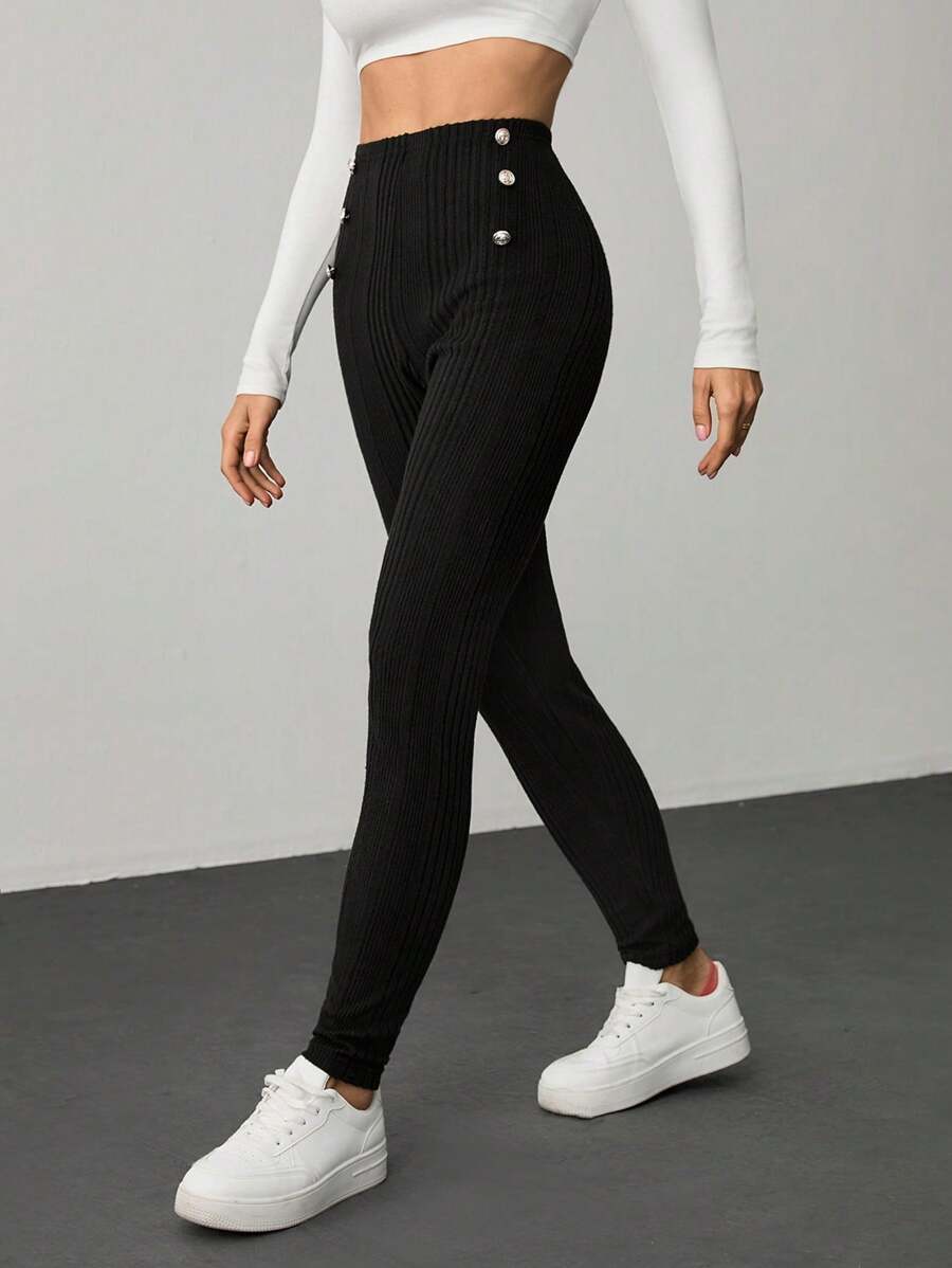 SHEIN Tall Quần legging cạp cao màu trơn đa năng giản dị - màu đen - Xem 1