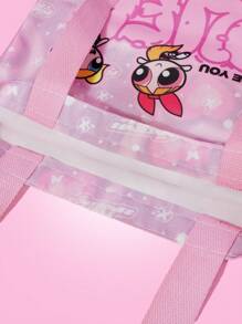 THE POWERPUFF GIRLS X SHEIN Women Cute Blossom, Bubbles, Buttercup Pattern Convenient Pink Tote Bag - Multicolor - View 5