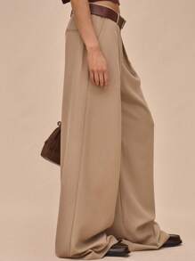 MUSERA Mid Rise Double Pleat Straight Leg Trouser With Belt Loops Spring Summer Elegant Business Casual